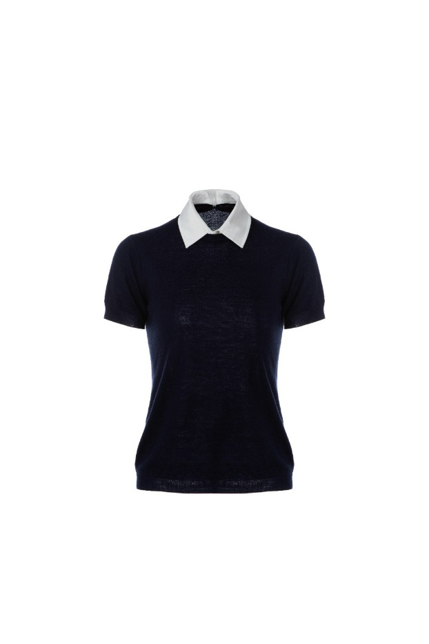 Premium Line - Collar Knit Top Half Sleeve - Navy