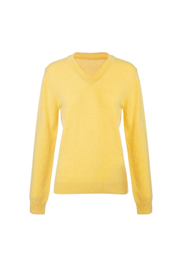 Luxury Line - Cashmere 100% Pullover Knit Top Long Sleeve - Cream Yellow